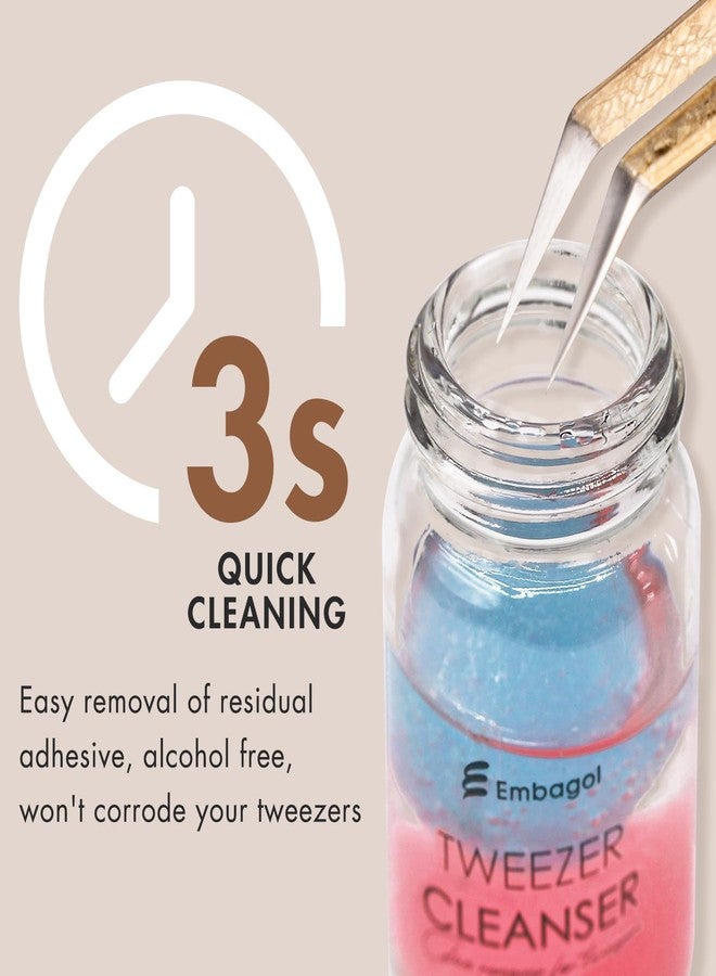 Embagol 2 Bottles Tweezer Cleanser for Eyelash Extensions Tweezers Glue Remover Liquid for Lash Tools with 2 Spongeballs(2 Bottles Cleanser) - Image 2