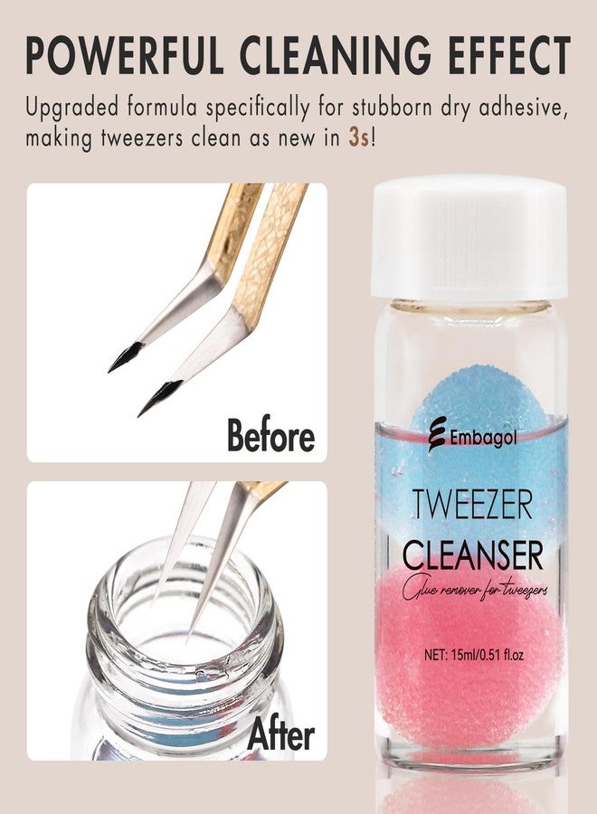 Embagol 2 Bottles Tweezer Cleanser for Eyelash Extensions Tweezers Glue Remover Liquid for Lash Tools with 2 Spongeballs(2 Bottles Cleanser) - Image 3