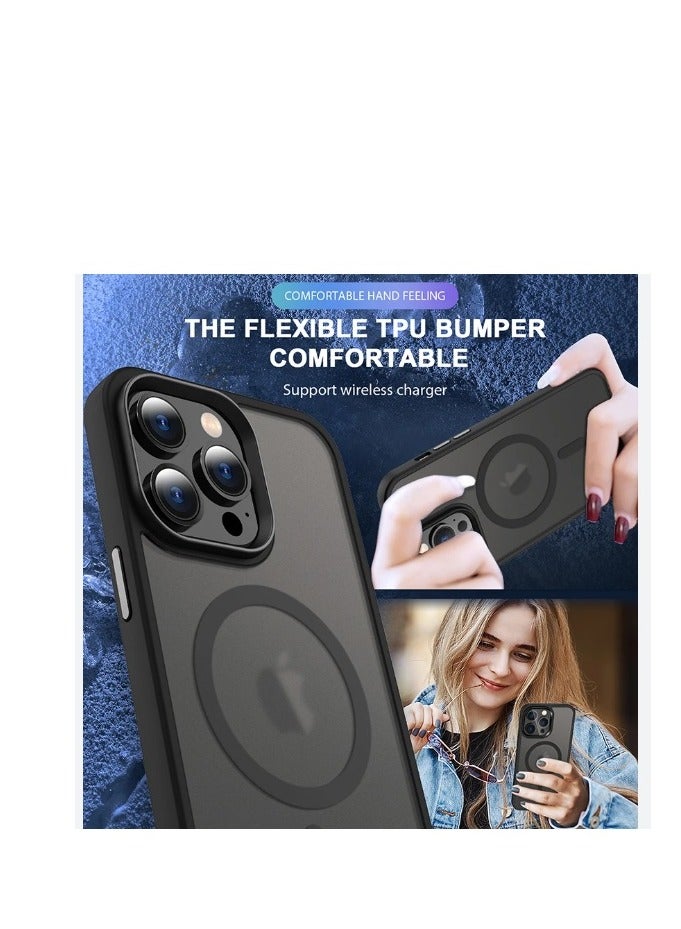 Magnetic Case for iPhone 15 Pro Max 6.7-Inch Compatible with MagSafe Translucent Matte Back Slim Shockproof Phone Cover (Black) - Image 3