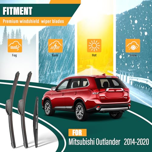 KVQ Windshield Wiper Blades Replacement for Mitsubishi Outlander 2014 2015 2016 2017 2018 2019 2020,Original Equipment Replacement Front Rear Wiper Blade Set - 26" 18" 12" (Set of 3) - Image 2