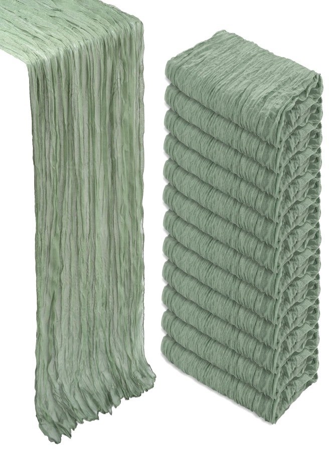 Heneger 12 Pack Sage Green Cheesecloth Table Runner 10Ft Spring Gauze Cheese Cloth Table Runner 35x120 Inch Boho Sheer Rustic Fabric for Party Decor Baby Shower Wedding Decorations - Image 1