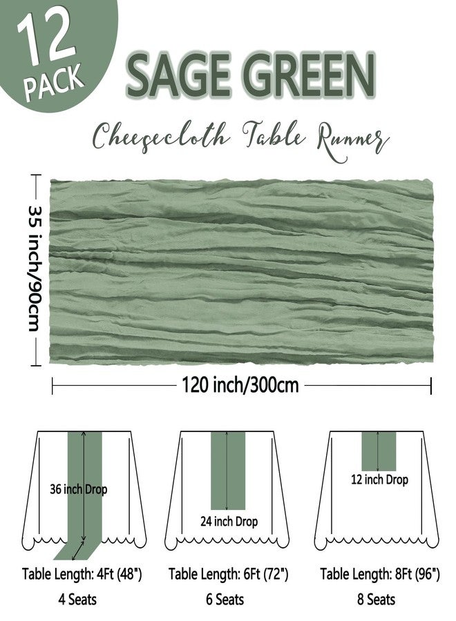 Heneger 12 Pack Sage Green Cheesecloth Table Runner 10Ft Spring Gauze Cheese Cloth Table Runner 35x120 Inch Boho Sheer Rustic Fabric for Party Decor Baby Shower Wedding Decorations - Image 2