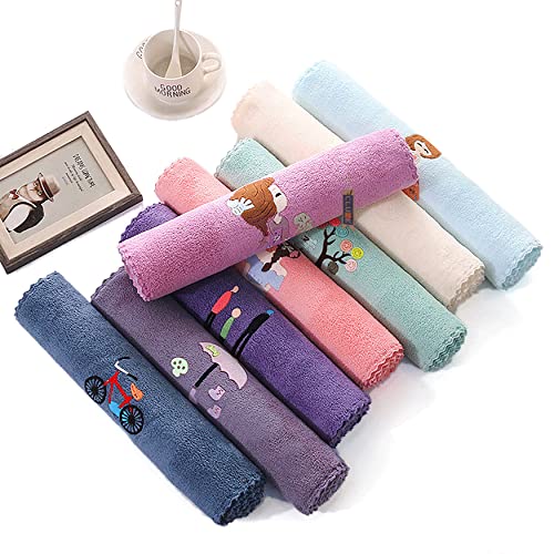 CLUZE Microfiber Wash Towels Quick Absorbent Soft Coral Fleece Kids Handkerchief- Face Towel for Girls Cute Doll Embroidered Hanky, Baby Shower Gift Set - Image 3