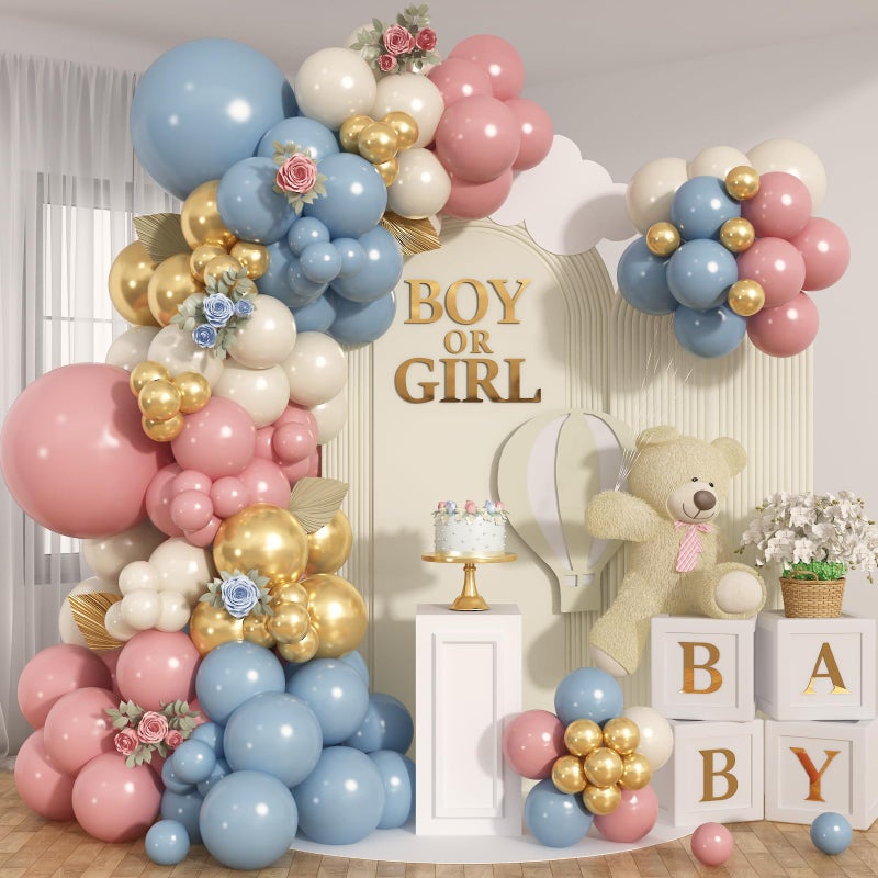 Paeyeq Gender Reveal Balloon Arch Garland Kit Dusty Pink and Blue Balloons Metallic Gold Sand White Balloons for Gender Reveal Boho Bachelorette Birthday Baby Shower Bridal Bear Theme Party Decorations - Image 2