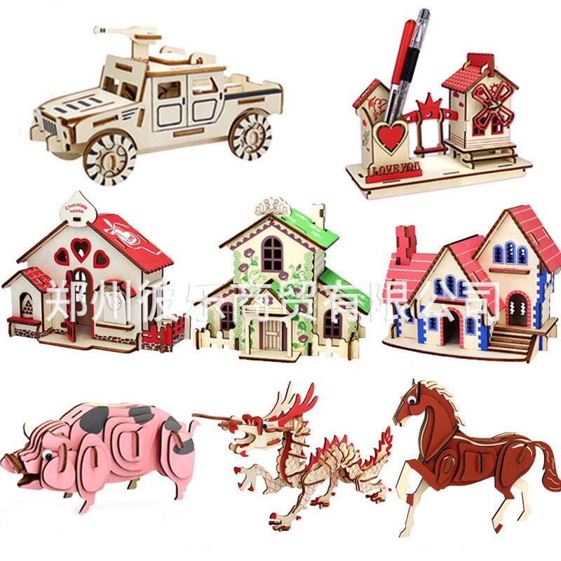 Quadruple Laser Version 3D Wooden Three-Dimensional Puzzle Children'S Creative Diy Simulation Model Night Market Stall Toys - Image 2