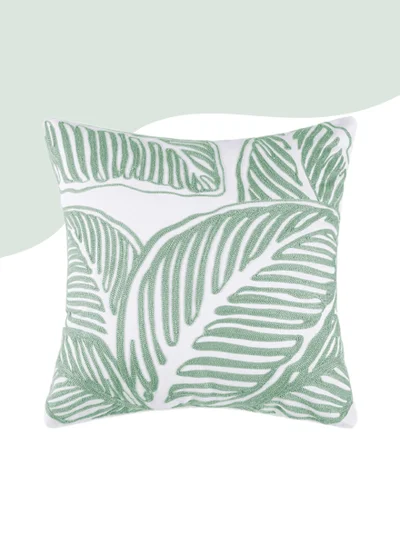 Donetella Decorative Embroidered Cushion Cover Green/White 45x45Cm (Without Filler)