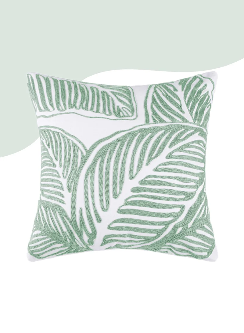Donetella Decorative Embroidered Cushion Cover Green/White 45x45Cm (Without Filler)