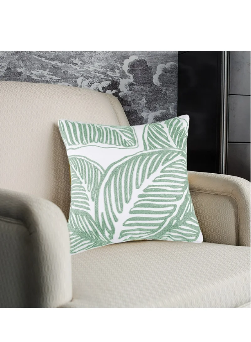 Donetella Decorative Embroidered Cushion Cover Green/White 45x45Cm (Without Filler)