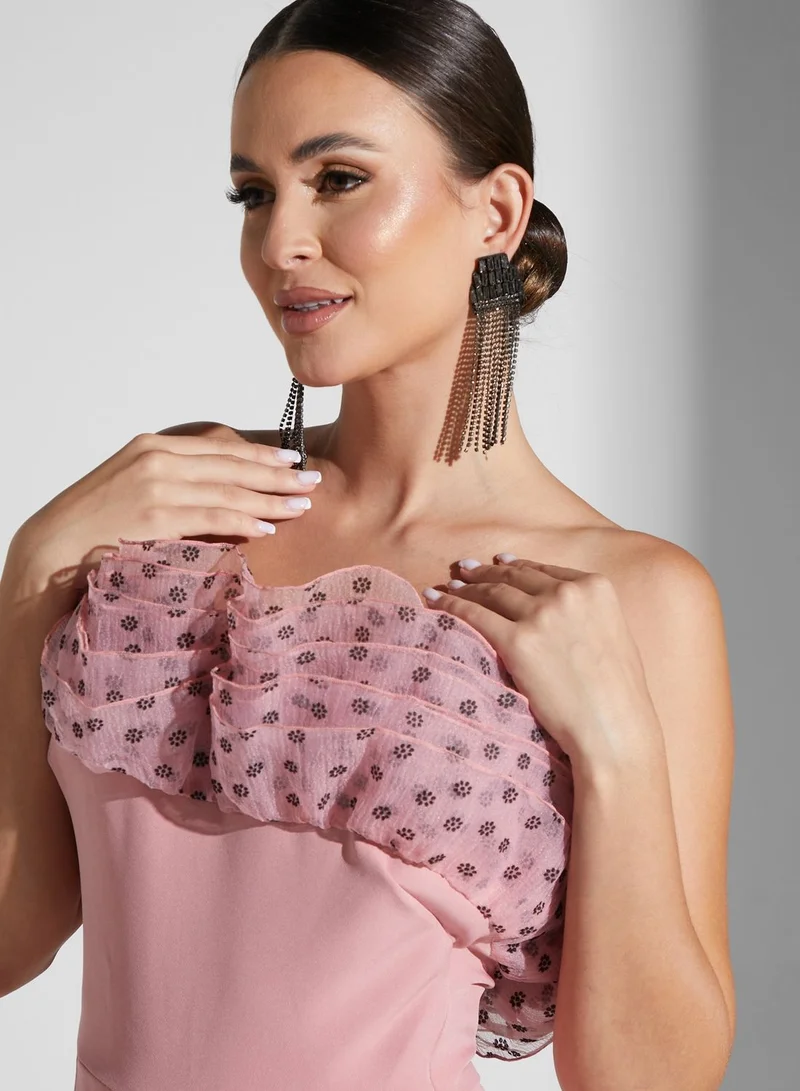 Namshi X Hadia Ghaleb Hadia Ghaleb Off Shoulder Ruffle Tulle Jumpsuit