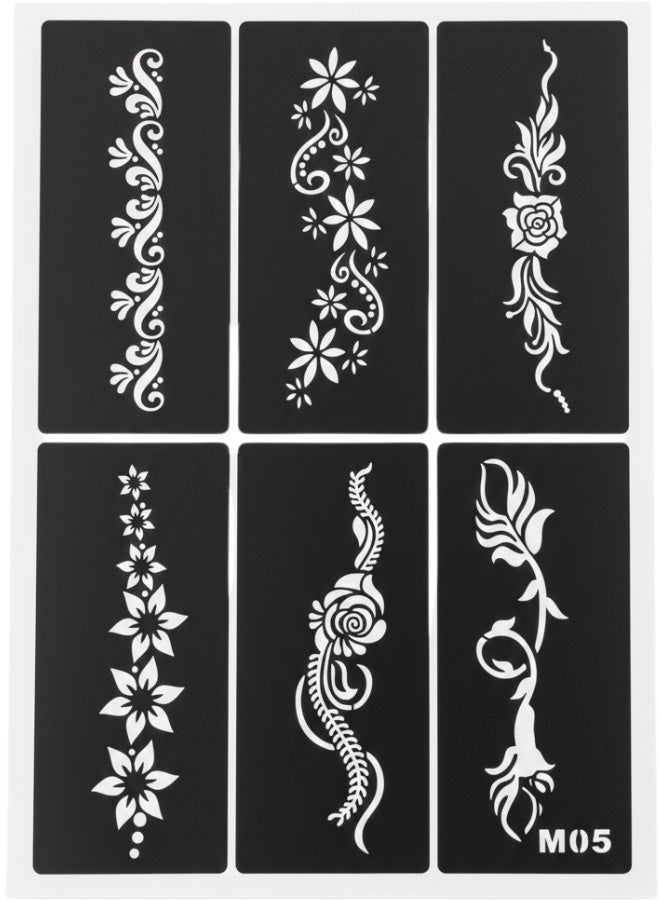 Henna Stencil Sheet for Temporary Tattoos, Ready-to-Use Skin Stickers for Henna Design and Body Painting, Easy Peel-and-Stick Stencils for Hands, Feet, and Body Art, Suitable for Beginners and Professionals, Compatible with Henna, Jagua Gel, or Airbrush, Multipurpose Art and Craft Stencils for Small Surfaces, Phones, and Creative Projects - Image 1