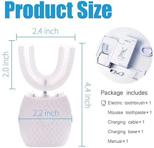 Maybuy Ultrasonic Automatic Toothbrush, Ultrasonic U-Shaped Toothbrushes for Adult, 360° Electric Sonic Tooth Brush with Automatic Timer, Wireless Charging Teethbrush Kit for Travel Or Home (White) - Image 5