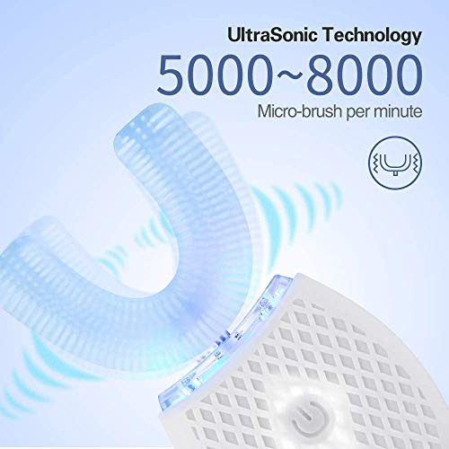 Maybuy Ultrasonic Automatic Toothbrush, Ultrasonic U-Shaped Toothbrushes for Adult, 360° Electric Sonic Tooth Brush with Automatic Timer, Wireless Charging Teethbrush Kit for Travel Or Home (White) - Image 2