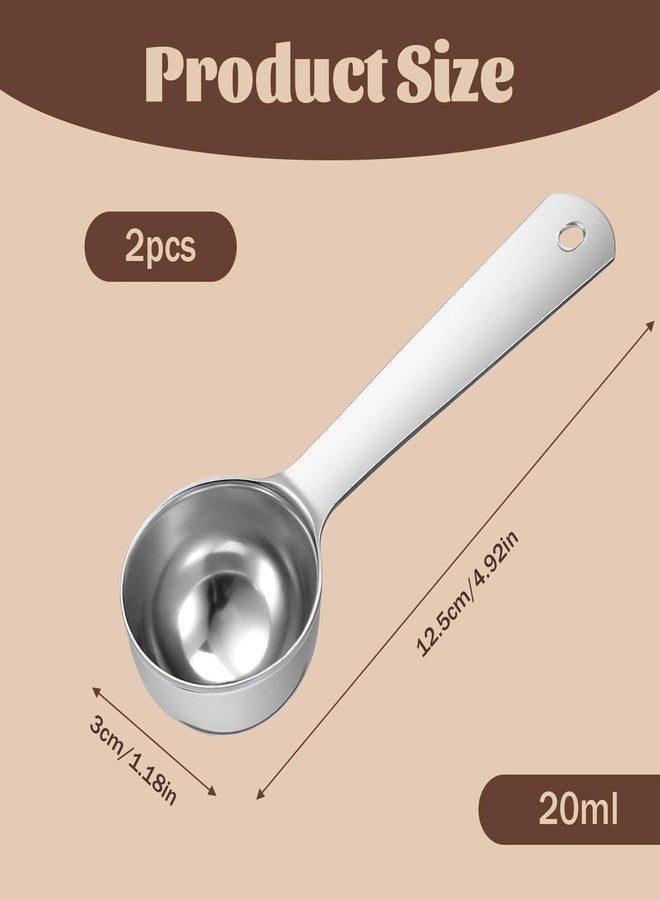 Xyembu 2 Pcs Stainless Steel Coffee Spoons, Coffee Scoop 1 Tablespoon, Long Handle Measuring Tablespoon, 1 tbsp Measuring Spoons for Ground-Coffee, Milk, Spice Jar, Cooking Baking (6 Inch, 20ml) - Image 2