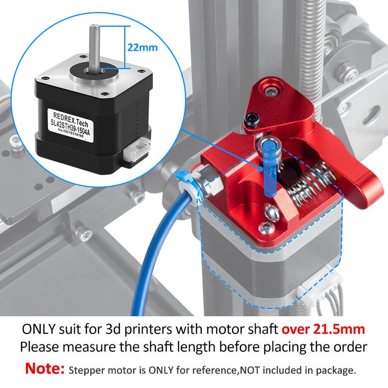 RED REX Redrex Dual Gear Ender 3 Extruder with Two Washers Metal Drive Feeder Upgrade Kit Compatible with Creality Ender 3 V2 Pro,Ender 3 Neo Series,CR10 3D Printer TPU Filament Supported(Motor Shaft>20mm) - Image 3