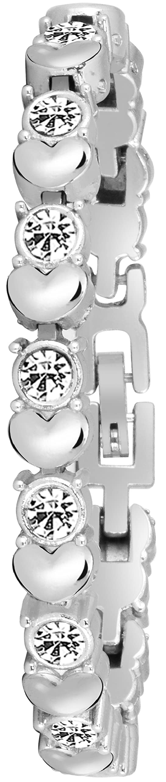 Acnos® Premium Brand - A Branded Watch Analog Black Dial Stainless Steel Silver Band with Heart Diamond Silver Bracelet Women's Watch - Image 2