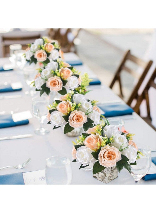 LANLONG 2 PCS Fake Flower Ball Arrangement Bouquet, 15 Heads Plastic Roses with Base, Artificial Flower for Wedding Bouquets Centerpieces Party Valentine's Day Home Decor - Image 2