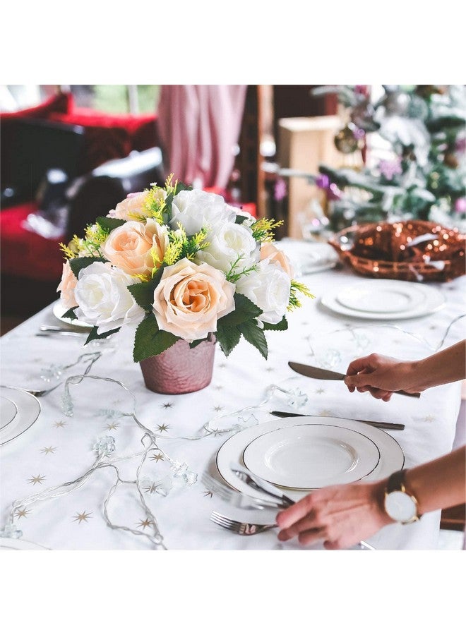 LANLONG 2 PCS Fake Flower Ball Arrangement Bouquet, 15 Heads Plastic Roses with Base, Artificial Flower for Wedding Bouquets Centerpieces Party Valentine's Day Home Decor - Image 3