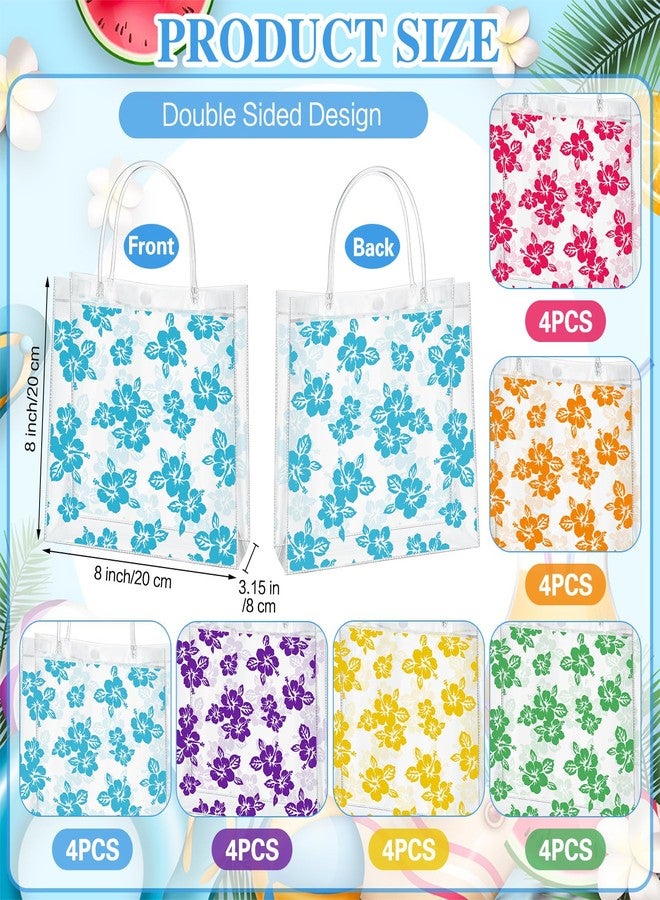 Geyoga 24 Pcs Hawaiian Gift Bags with Handle Luau Party Favors Summer Tropical Clear Gift Bags PVC Tote for Goodie Summer Tropical Aloha Luau Tiki Party Favor, 8 x 8 x 3.15 Inches - Image 2