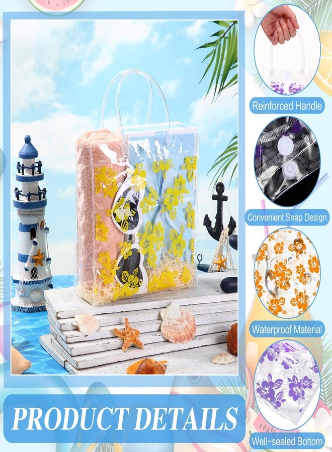 Geyoga 24 Pcs Hawaiian Gift Bags with Handle Luau Party Favors Summer Tropical Clear Gift Bags PVC Tote for Goodie Summer Tropical Aloha Luau Tiki Party Favor, 8 x 8 x 3.15 Inches - Image 3