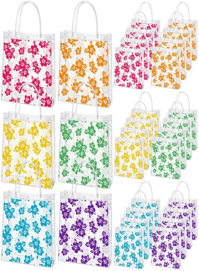 Geyoga 24 Pcs Hawaiian Gift Bags with Handle Luau Party Favors Summer Tropical Clear Gift Bags PVC Tote for Goodie Summer Tropical Aloha Luau Tiki Party Favor, 8 x 8 x 3.15 Inches - Image 1