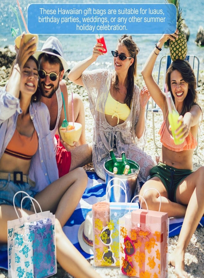 Geyoga 24 Pcs Hawaiian Gift Bags with Handle Luau Party Favors Summer Tropical Clear Gift Bags PVC Tote for Goodie Summer Tropical Aloha Luau Tiki Party Favor, 8 x 8 x 3.15 Inches - Image 5
