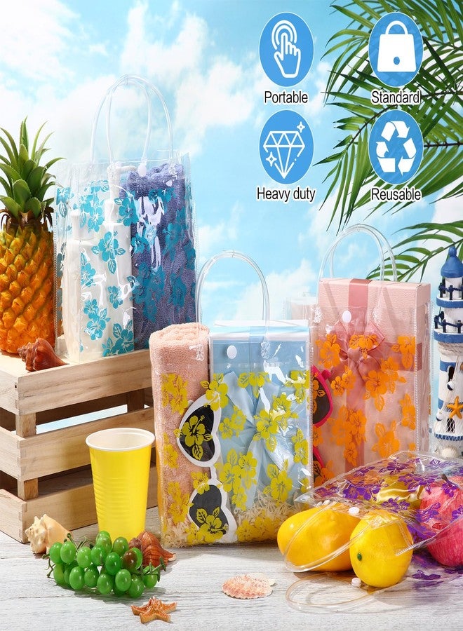 Geyoga 24 Pcs Hawaiian Gift Bags with Handle Luau Party Favors Summer Tropical Clear Gift Bags PVC Tote for Goodie Summer Tropical Aloha Luau Tiki Party Favor, 8 x 8 x 3.15 Inches - Image 4