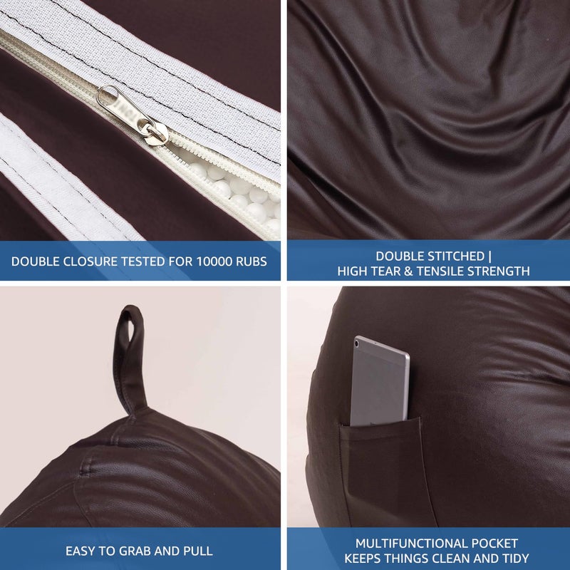 Brand - Solimo Solimo Premium Faux Leather Bean Bag Combo with Footrest Cushion Filled with Beans Multifunctional Pocket Capacity Upto 6 Ft Height 100 KG Weight 2XL Cocoa Brown - Image 5