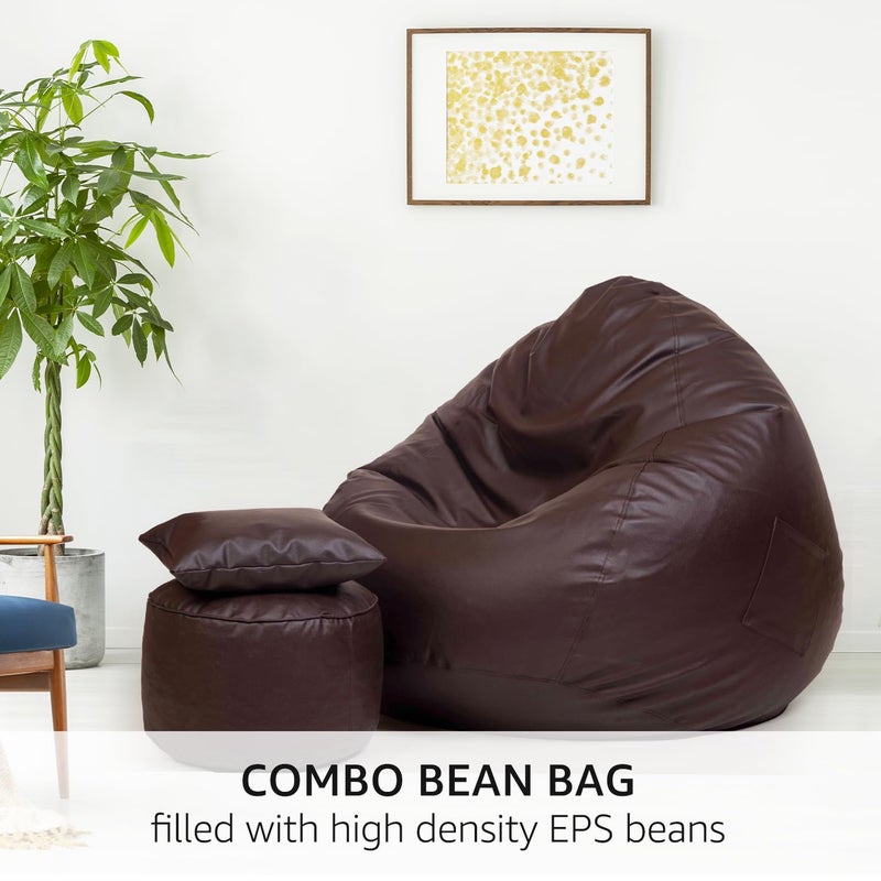 Brand - Solimo Solimo Premium Faux Leather Bean Bag Combo with Footrest Cushion Filled with Beans Multifunctional Pocket Capacity Upto 6 Ft Height 100 KG Weight 2XL Cocoa Brown - Image 4