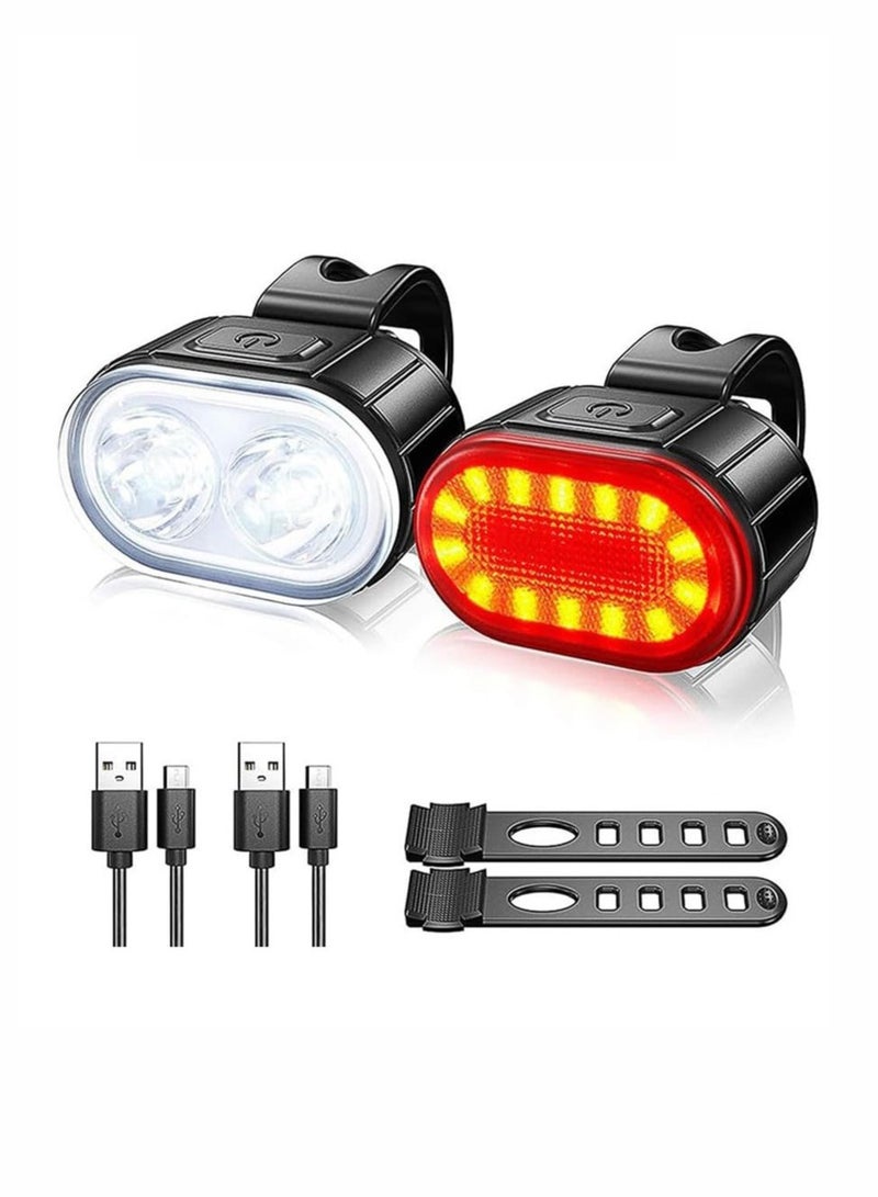 Bike Lights Set, USB Rechargeable, Ultra Bright LED Cycle Light Front and Back Rear Light, IPX5 Waterproof Bike Light Set for Night Riding/Camping, 10 Lighting Modes, Longer Battery Life - Image 1