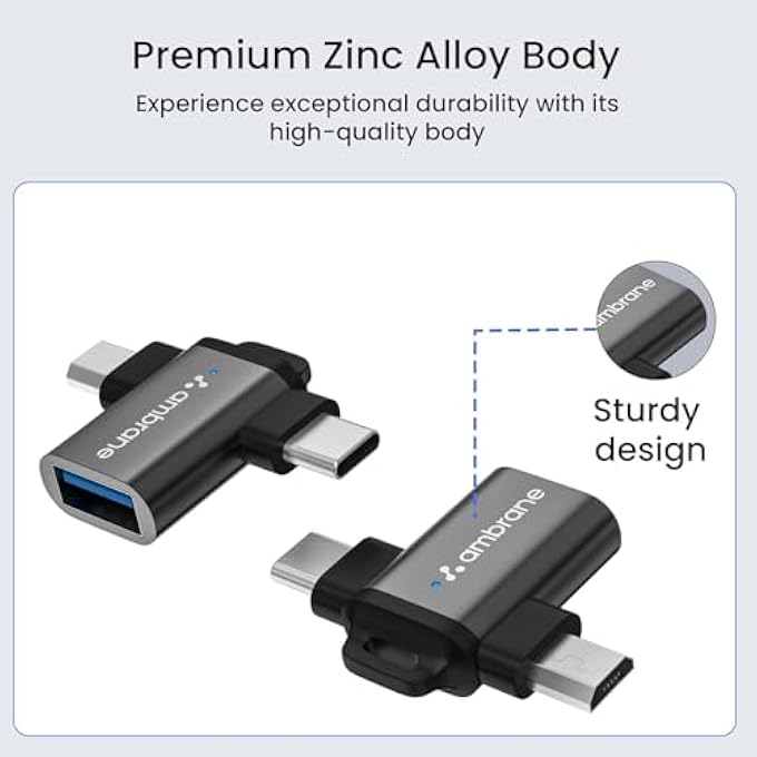 AMBRANE 2 IN 1 OTG ADAPTER MICRO USB+USB TYPE C TO USB FEMALE CONNECTOR, OTG PEN DRIVE ADAPTER TO MOBILE CONNECTOR TYPE C, COMPATIBLE WITH ALL DEVICES - Image 3