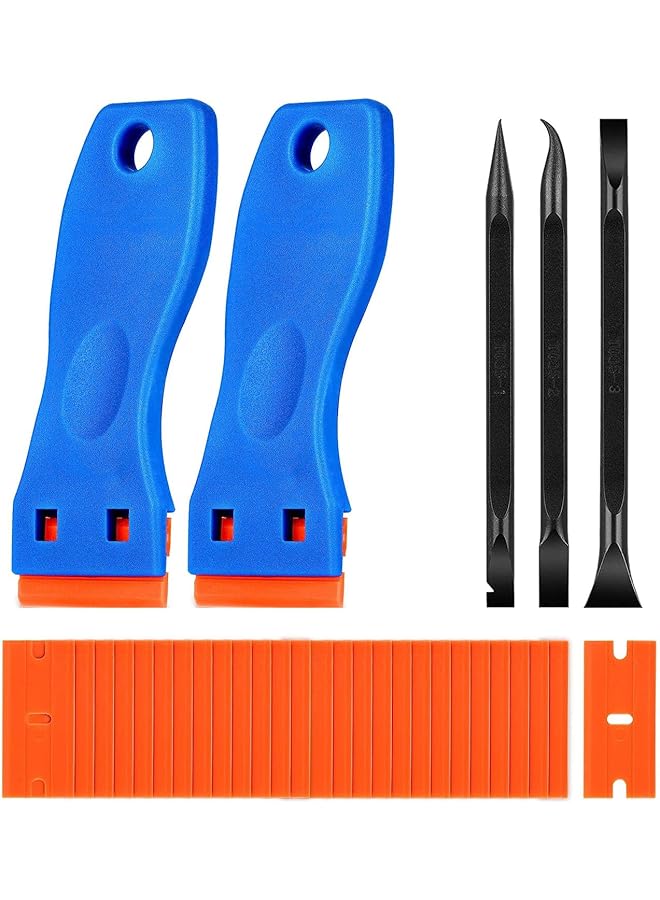 PROMASS promass Plastic Razor Blades Sc,Cleaning Scraper Set,Sc Tool Cleaning Scraper with 50Pcs Plastic Blades,Paint Labels Sc Removal Tool for Stickers,Glass,Car,Window,Stove Top,Caulk,Moval Floor Ect  - Image 1