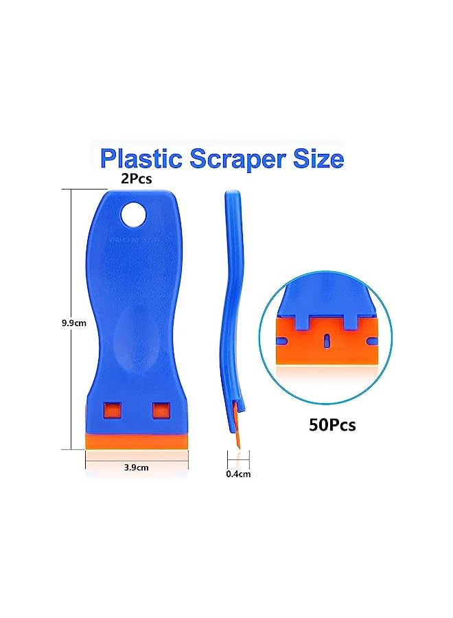 PROMASS promass Plastic Razor Blades Sc,Cleaning Scraper Set,Sc Tool Cleaning Scraper with 50Pcs Plastic Blades,Paint Labels Sc Removal Tool for Stickers,Glass,Car,Window,Stove Top,Caulk,Moval Floor Ect  - Image 2