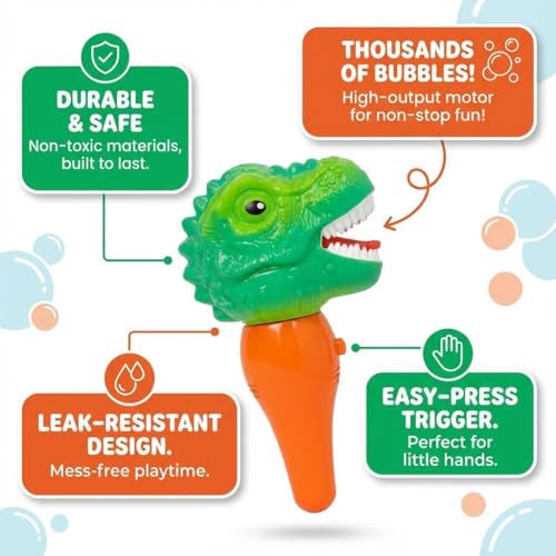 Shooting Star Bubble Blower with 1 Refill Bubble Solution | Bubble Play Toy for Fun Indoor/Outdoor Bubble Machine for Kids 3Y+ | Perfect for Birthday Parties & Summer Outdoor Fun or Party (Dino) - Image 3