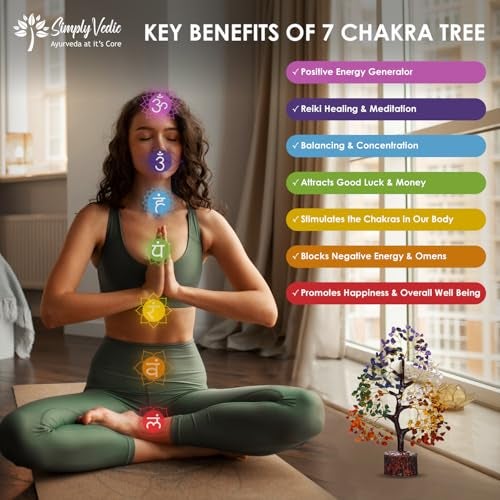 Simply Vedic 7 Chakra Healing Crystals Tree of Life, Natural Healing Gemstones Handmade Bonsai Tree for Positive Energy, Good Luck Money Wealth Vastu Reiki Feng Shui| Office Home Decor, Spiritual Gift - Image 2