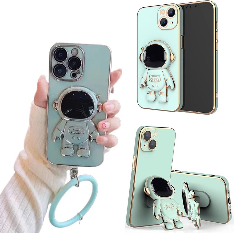 woobles 6D Plating Astronaut Hidden Stand Case Cover for iPhone 11/12/13 Pro Max, Astronaut Phone Case with Stand Lens Film Protective Cover, Astronaut Phone Case Stand (for iPhone 13, Green) for iPhone 13 Green - Image 1