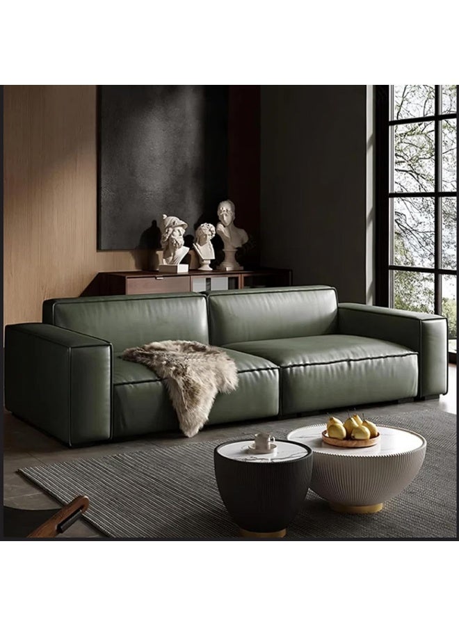 Poppins Home Sleek & Spacious Leather Couch With Pillows â€“ Ideal for Any Living Room (Green)  - Image 1