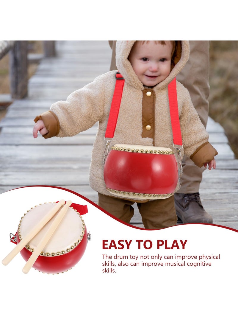 SYOSI Drum Set for Kids, 15x12cm Wooden Toy Drum with Sticks and Straps, Musical Instrument for Toddlers and Babies, Hand Drum Educational Toy  - Image 3