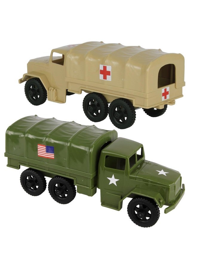 Tim Mee Toy TimMee Plastic Army Men Trucks - OD Green & Tan M34 Deuce and a Half Cargo Vehicles US Made - Image 1