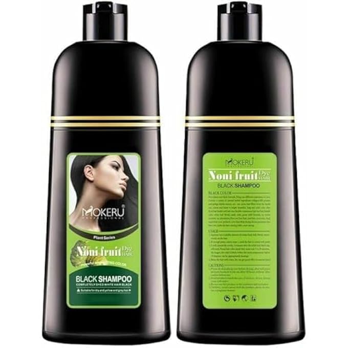 MOKERU ORGANIC NATURAL FAST HAIR DYE, ONLY 5 MINUTES NONI PLANT BLACK SHAMPOO 500ML