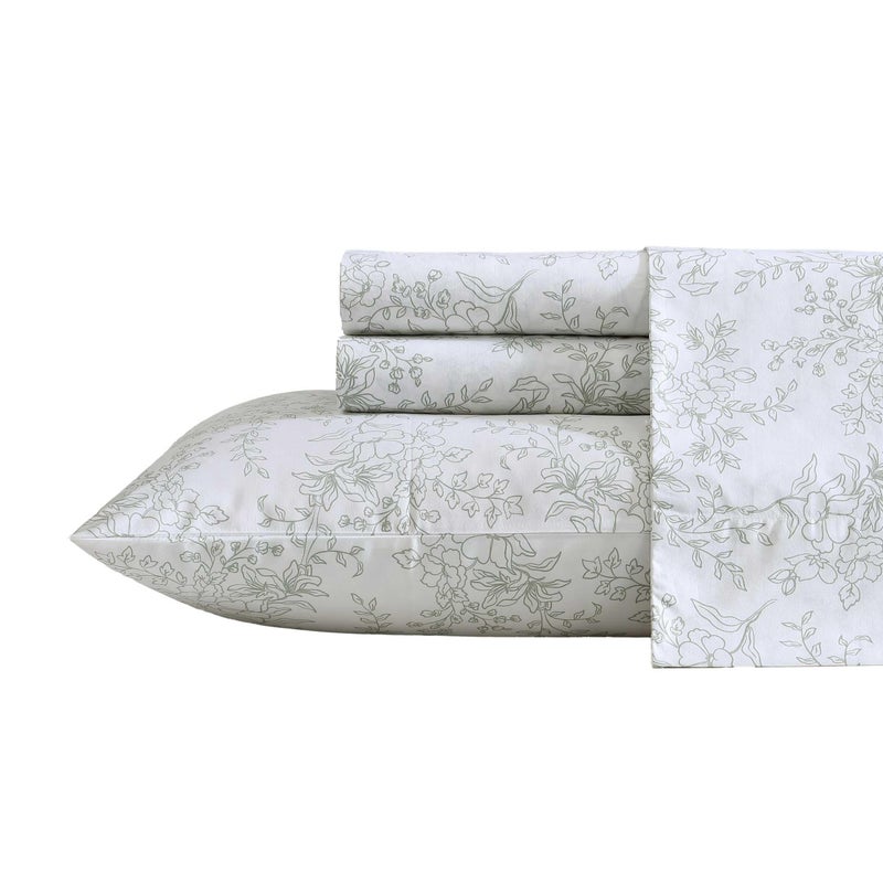 Stone Cottage - Queen Sheet Set  Premium Cotton Percale Bedding Set  Crisp & Cool Floral Home Decor (Hawley Floral Green  Queen) - Image 1
