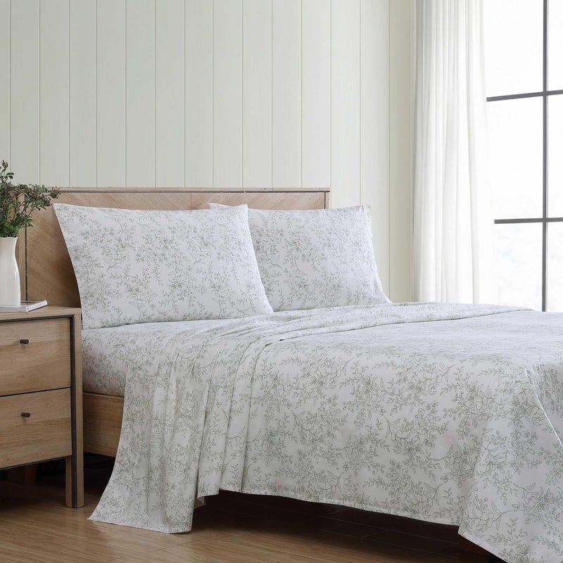 Stone Cottage - Queen Sheet Set  Premium Cotton Percale Bedding Set  Crisp & Cool Floral Home Decor (Hawley Floral Green  Queen) - Image 2