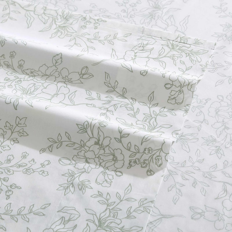 Stone Cottage - Queen Sheet Set  Premium Cotton Percale Bedding Set  Crisp & Cool Floral Home Decor (Hawley Floral Green  Queen) - Image 3