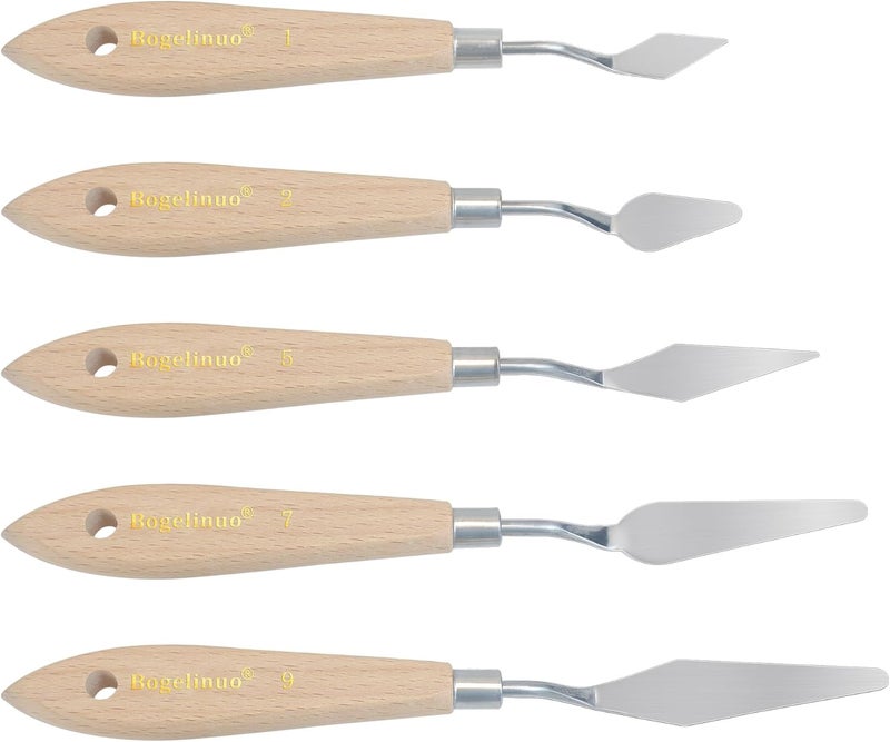 AebDerp 5 pcs Big Palette Knives for Oil, Canvas, Acrylic Painting Tool Set Oil Painting Spatula Shovel Paint Knife with Wooden Handle (P1) - Image 1