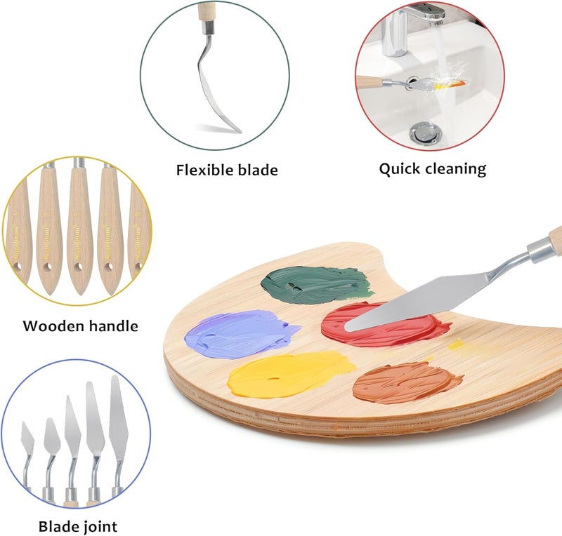 AebDerp 5 pcs Big Palette Knives for Oil, Canvas, Acrylic Painting Tool Set Oil Painting Spatula Shovel Paint Knife with Wooden Handle (P1) - Image 3