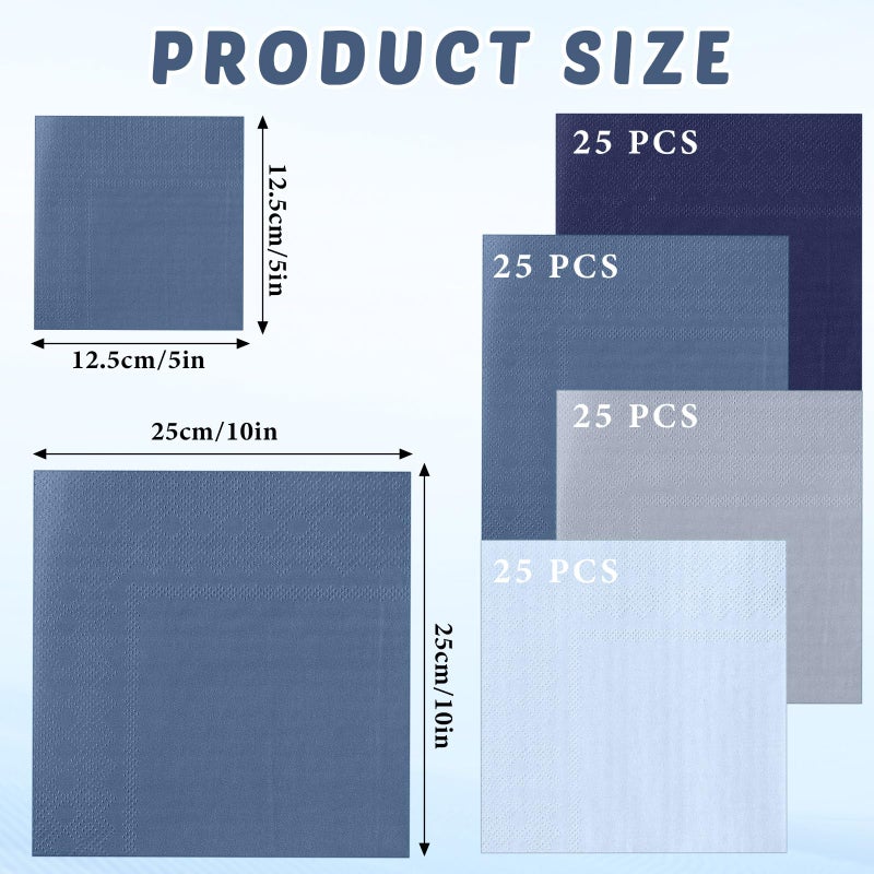 Layhit Layhit 100 Pcs Cocktail Napkins Disposable Beverage Napkins Square Paper Dessert Tissue for Valentine's Day Wedding Birthday Dinner Lunch Party Supplies(Dusty Blue 5 x 5 Inch)  - Image 2