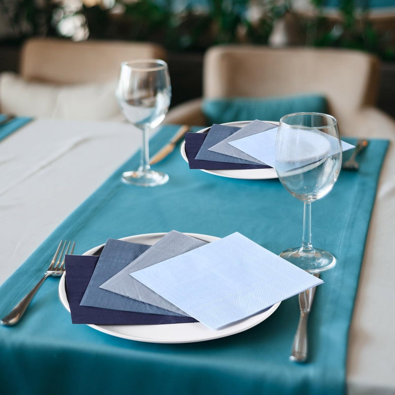 Layhit Layhit 100 Pcs Cocktail Napkins Disposable Beverage Napkins Square Paper Dessert Tissue for Valentine's Day Wedding Birthday Dinner Lunch Party Supplies(Dusty Blue 5 x 5 Inch)  - Image 4
