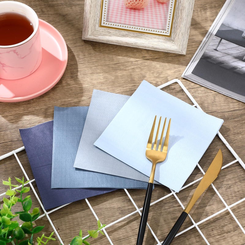 Layhit Layhit 100 Pcs Cocktail Napkins Disposable Beverage Napkins Square Paper Dessert Tissue for Valentine's Day Wedding Birthday Dinner Lunch Party Supplies(Dusty Blue 5 x 5 Inch)  - Image 5