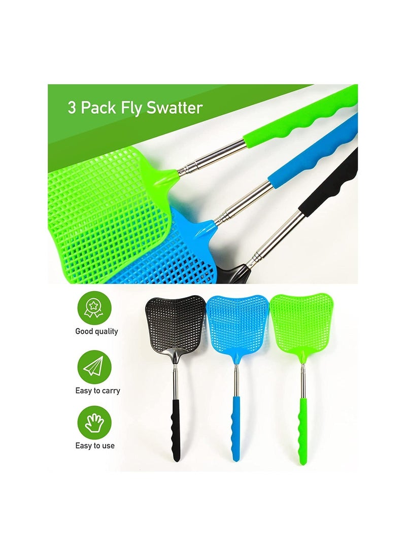 3 pcs Fly Swatter, Fly Swatter Plastic,Telescopic Fly Swatters, Large Bug Swatter That Work for Indoor and Outdoor. (Black Blue Green) - Image 5