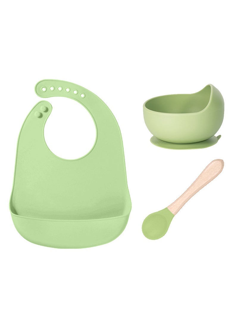 Silicone Baby Bib BPA-Free Toddler Feeding Set Clear Green 3-piece set 