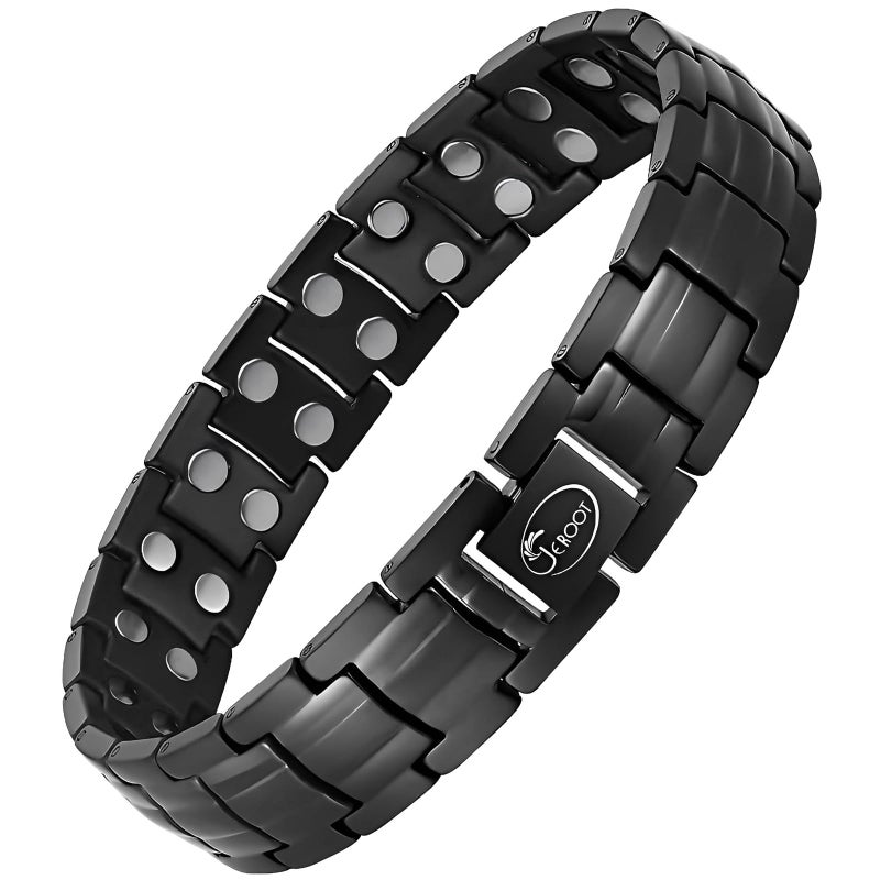 JEROOT Magnetic Bracelets for Men, Pure Titanium Bracelet (3500Gauss Per Magnet), Men's Bracelet Lymphatic Jewelry Gifts ï¼ˆBlackï¼‰ - Image 1